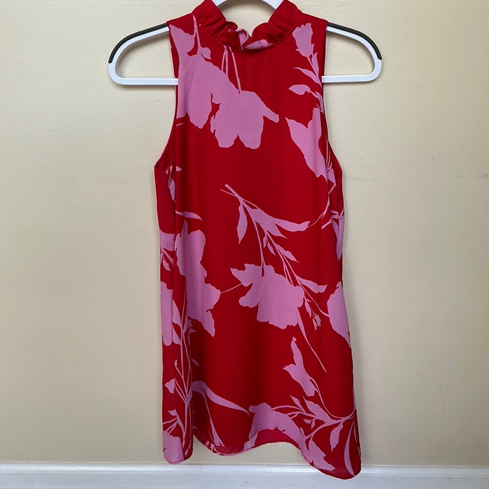 Red and pink floral bow tie dress